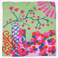 Mini Sakura Silk Scarf by Les Belles Vagabondes | Green | Hand-Drawn in France