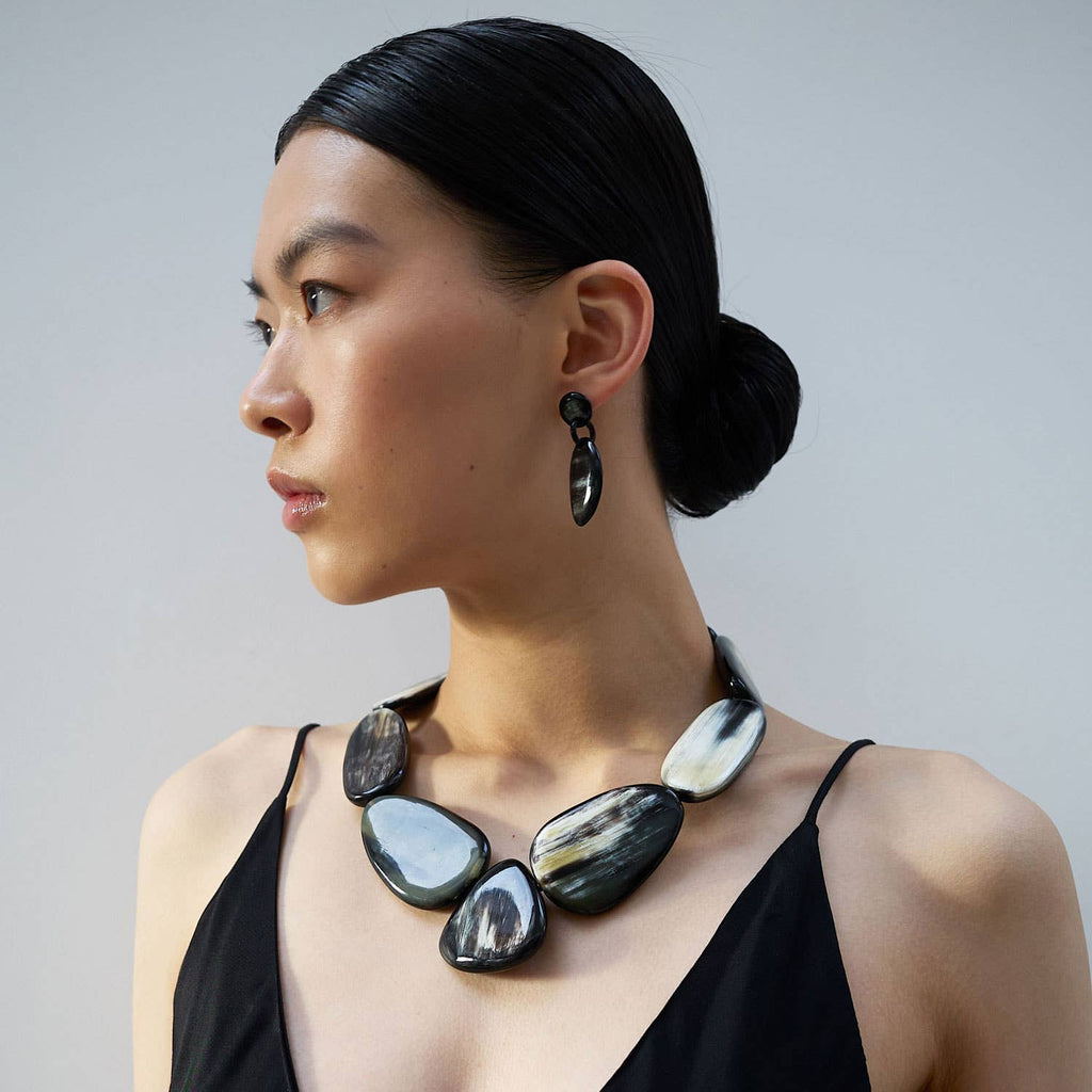 Large Black Natural Pebble Shaped Horn Necklace by Branch Jewellery