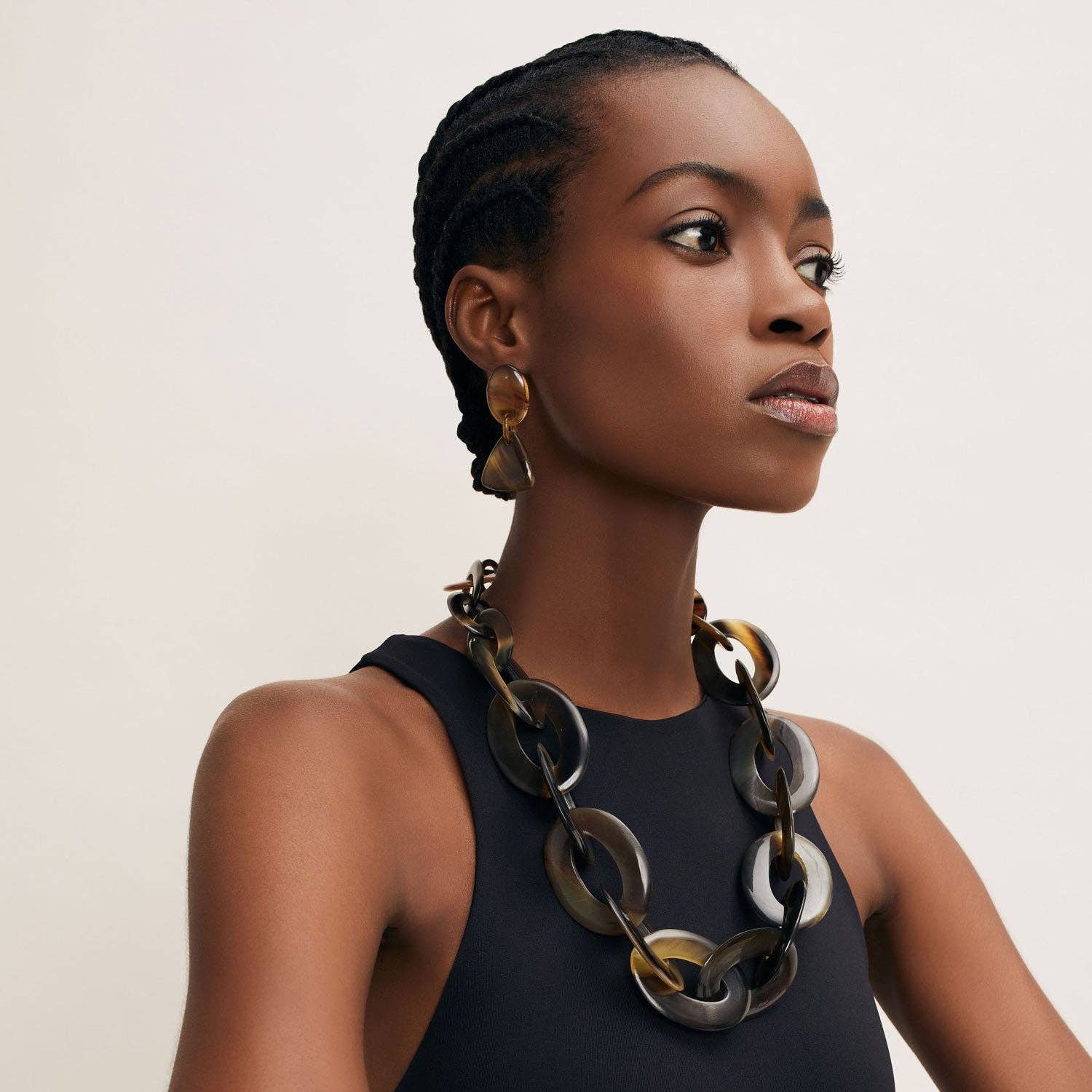 Brown Chunky Oval Link Horn Statement Necklace by Branch Jewellery