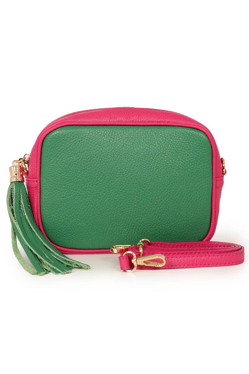 Beau Italian Leather Crossbody Bag by Sarta - Bright Green/Fuchsia