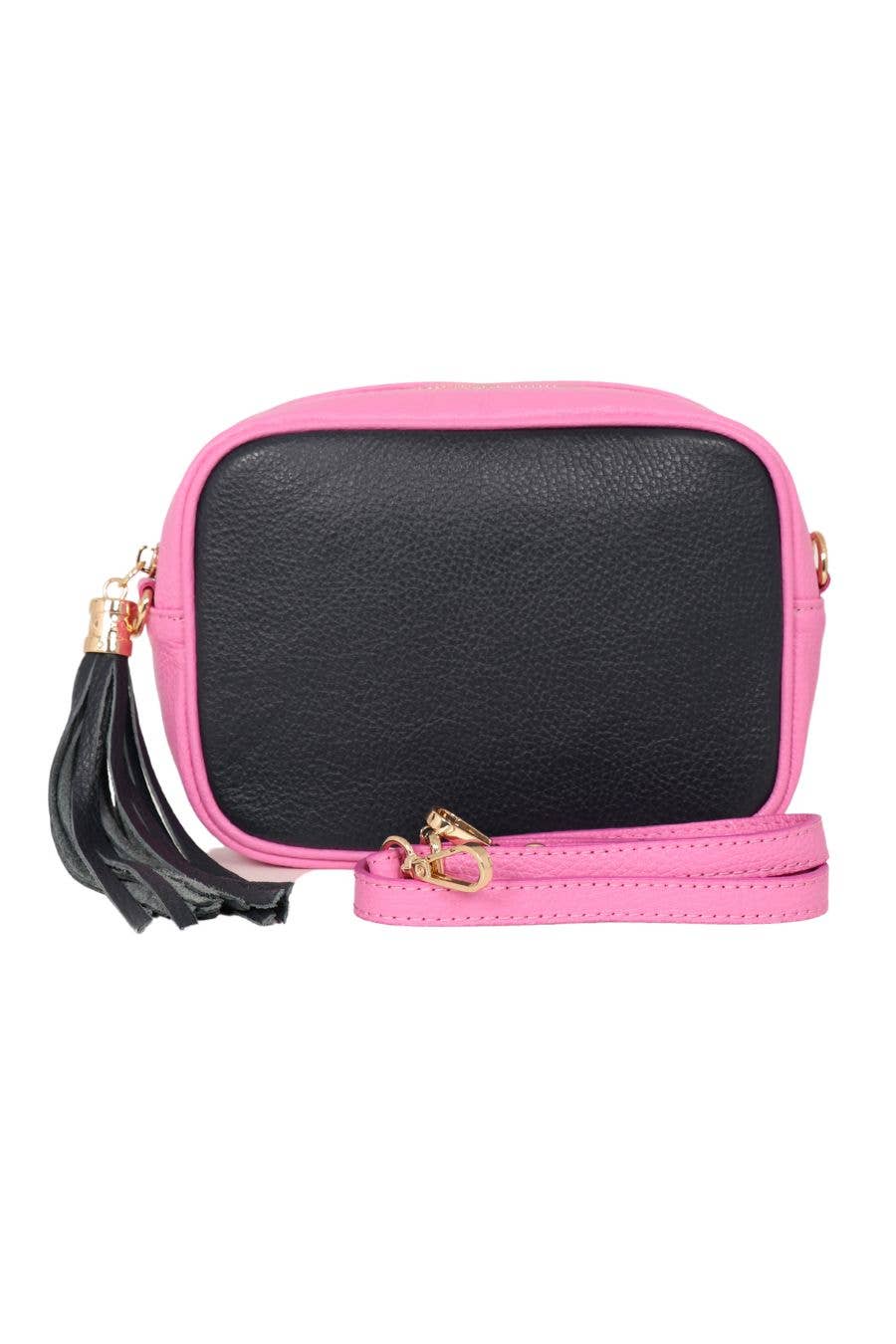 Beau Italian Leather Crossbody Bag by Sarta - Navy Blue/Hot Pink