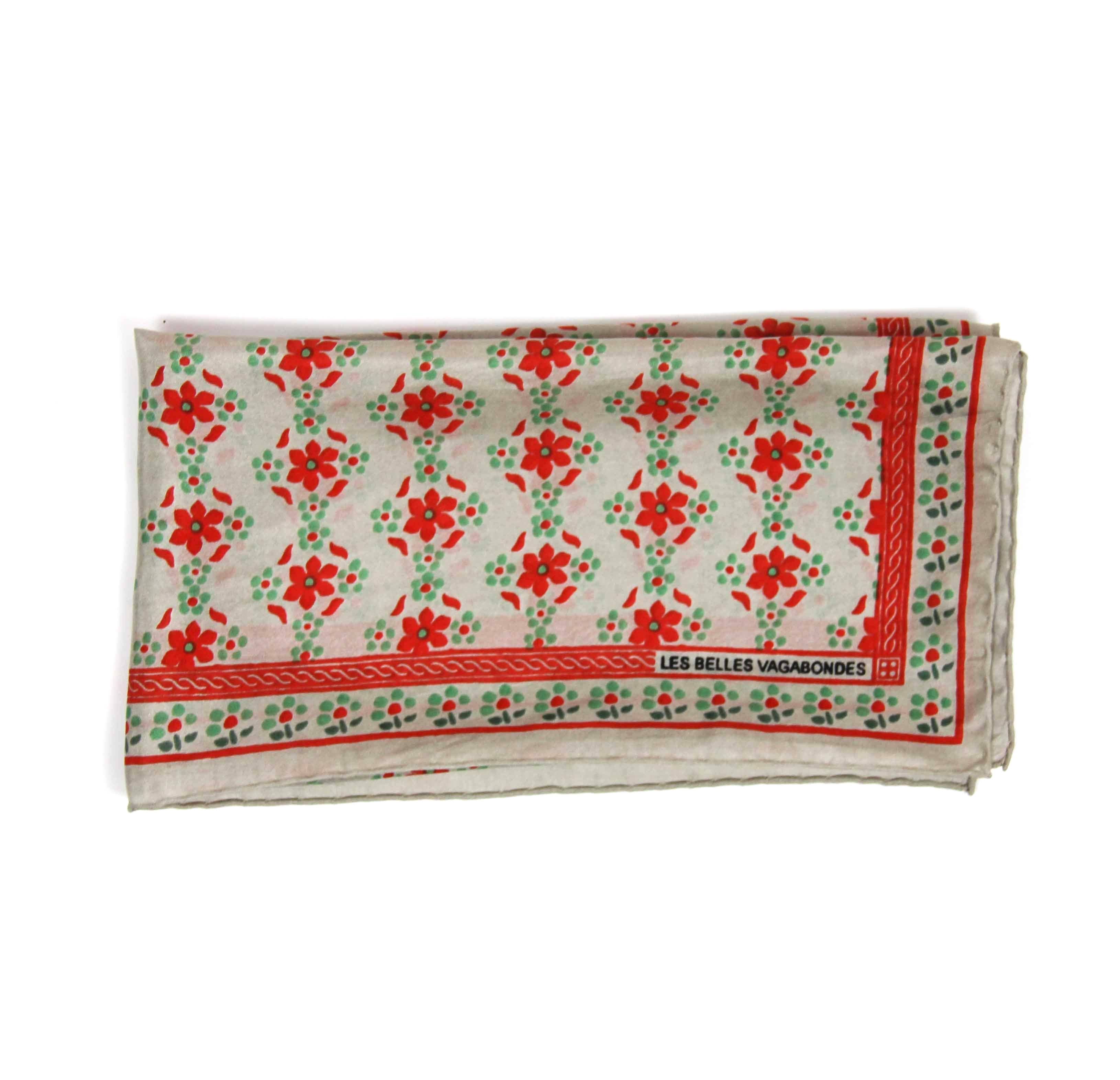 Mini Natasha Silk Scarf by Les Belles Vagabondes | Coral | Hand-Drawn in France