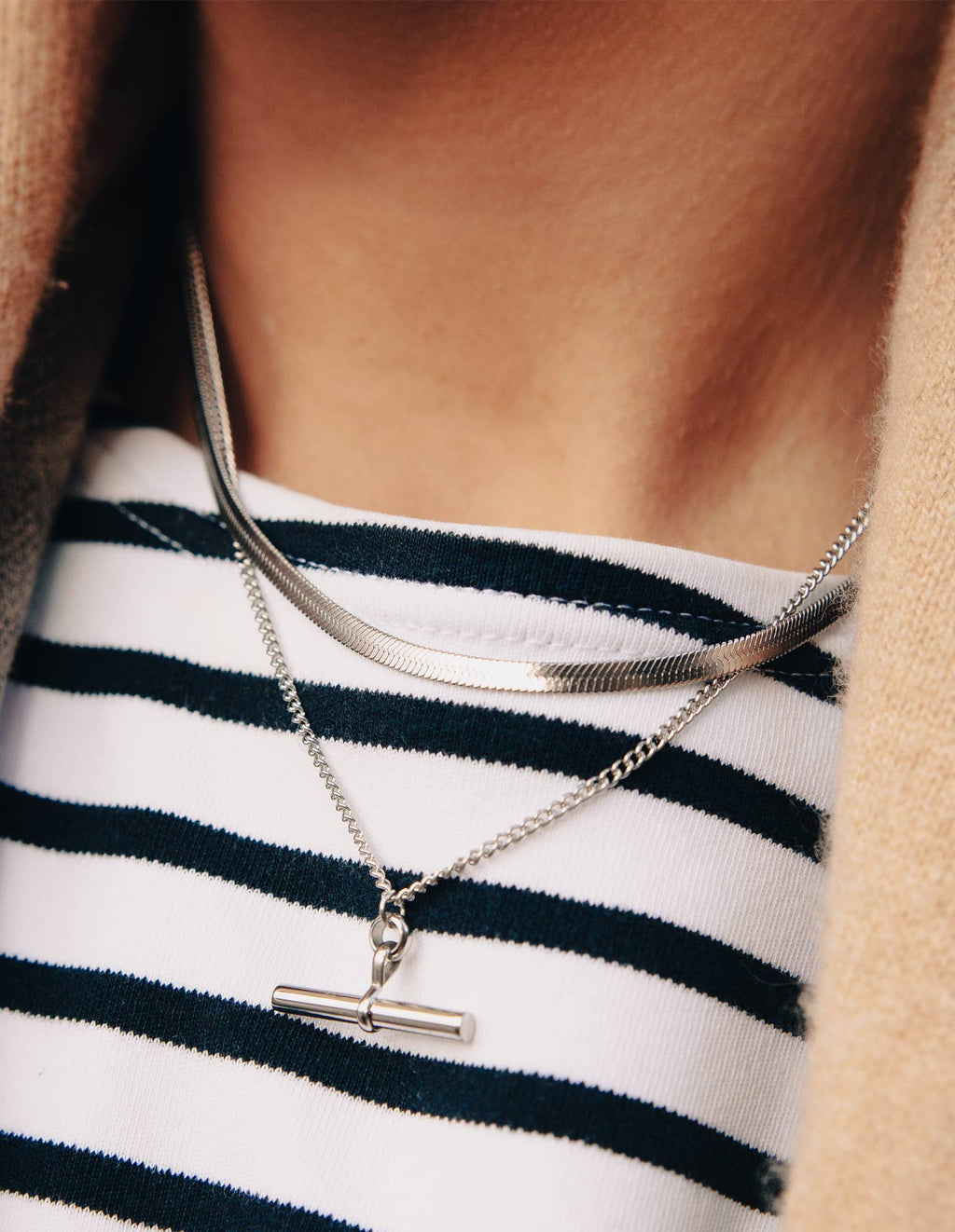 Silver T-Bar Chain Necklace by Nordic Muse, Waterproof