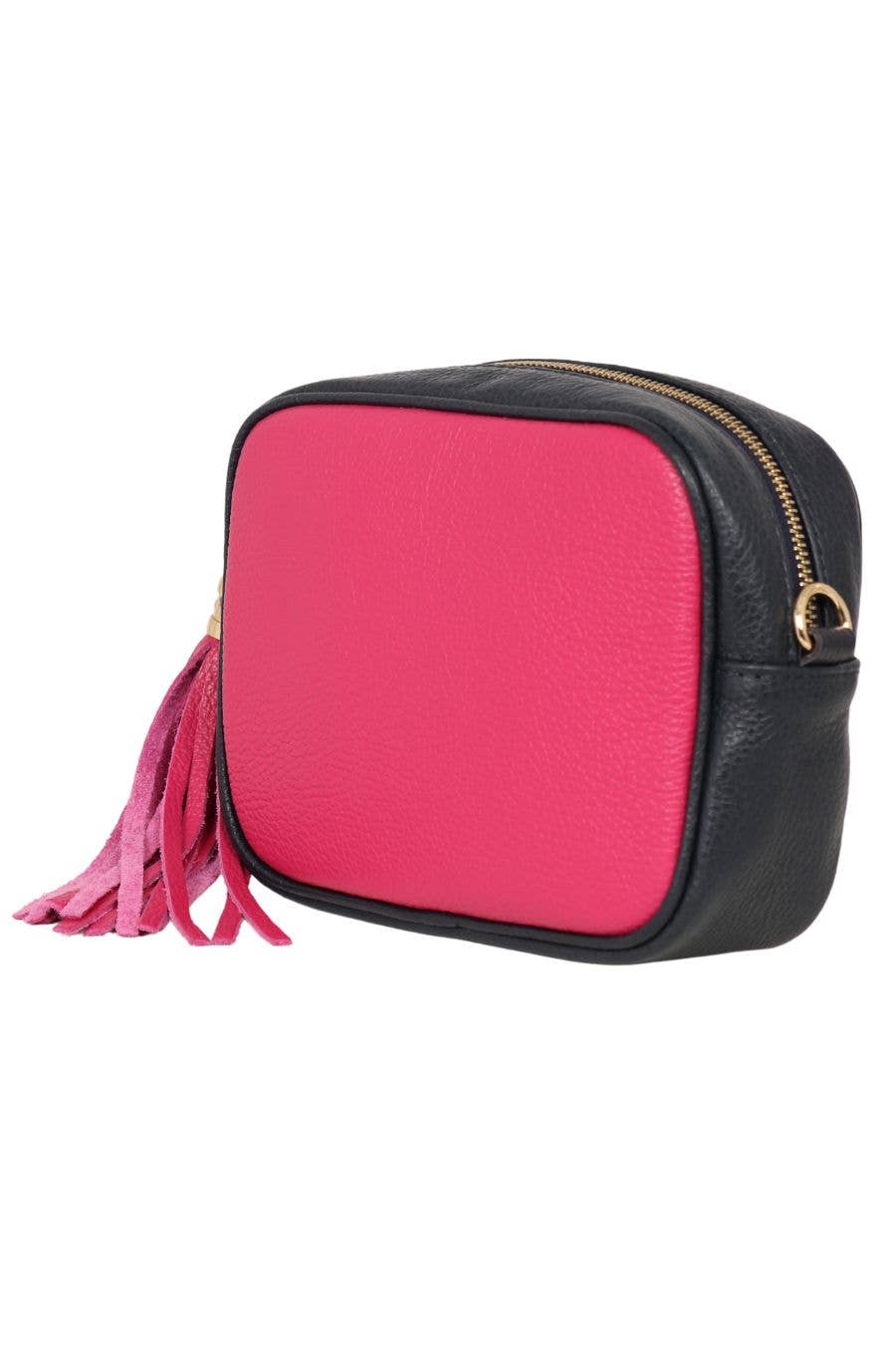 Beau Italian Leather Crossbody Bag by Sarta - Fuchsia/Navy Blue