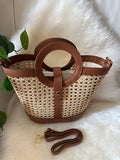 Vienna Straw & Calf Leather Tote Bag | Handmade in Florence, Italy | Brown