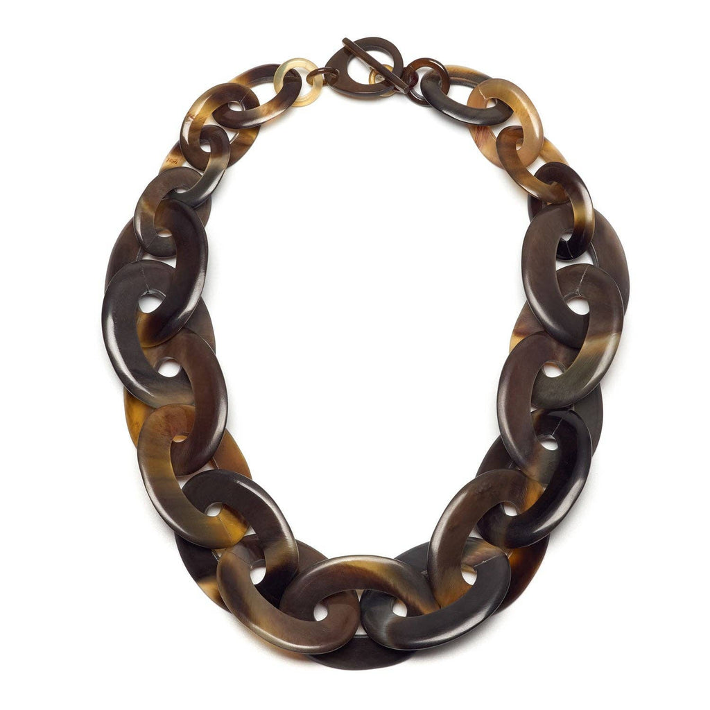 Brown Chunky Oval Link Horn Statement Necklace by Branch Jewellery