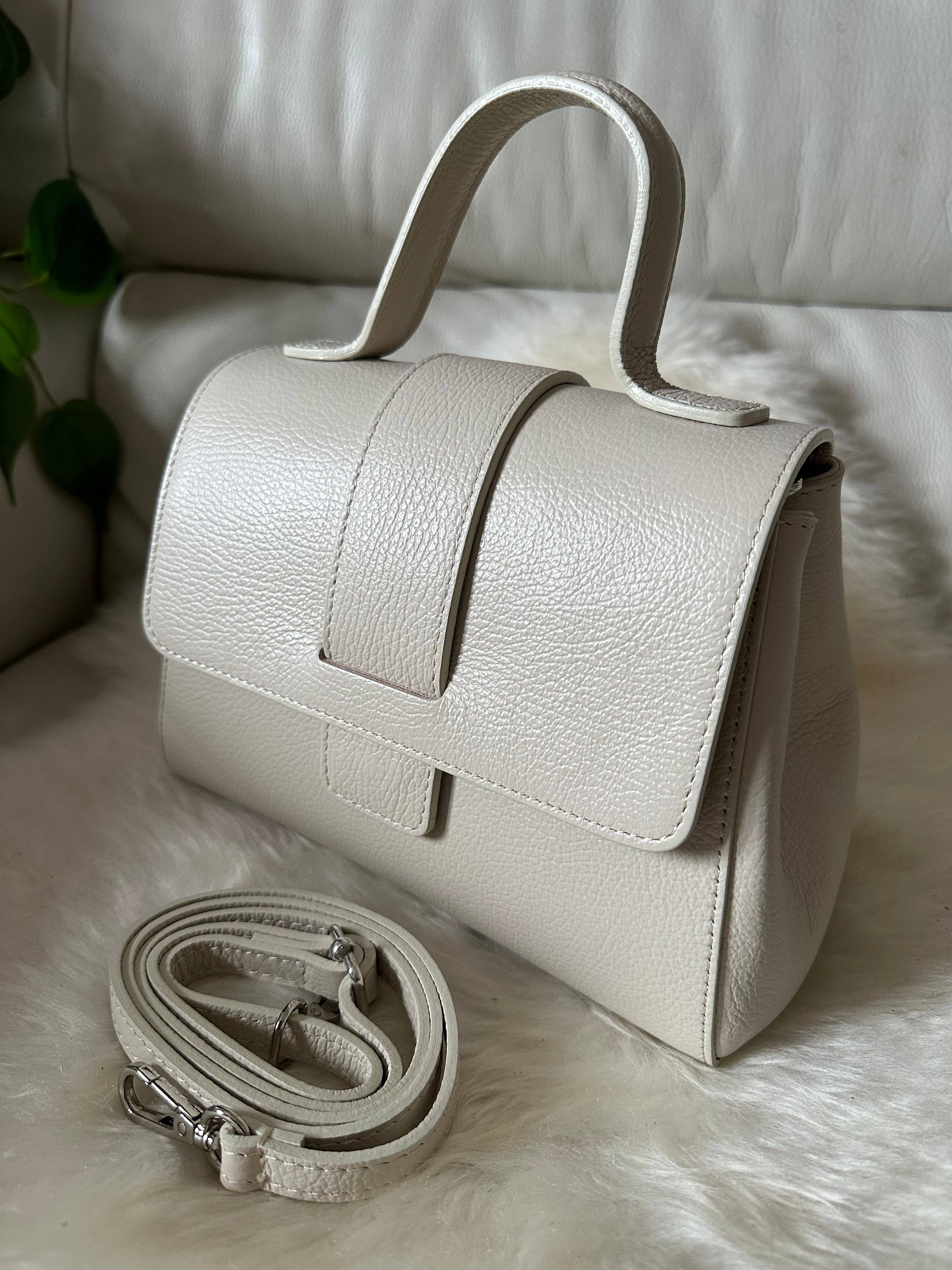 Agata Hammered Leather Bag | Handmade in Italy | Beige