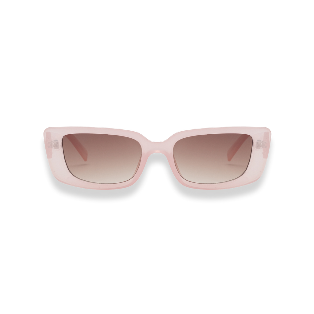 Pink sunglasses with gradient lenses on a white background