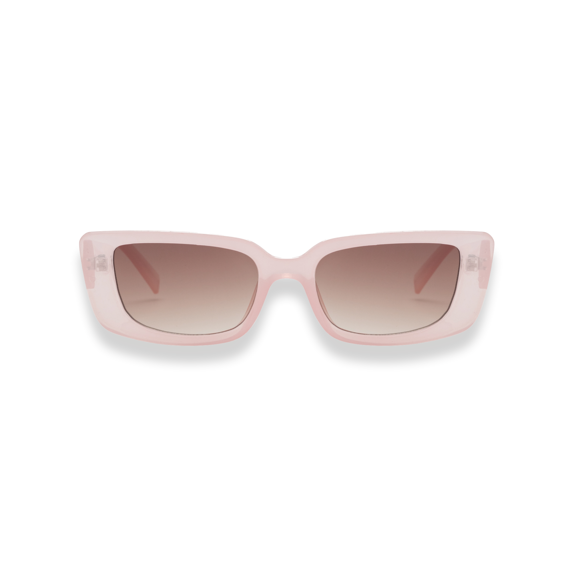 Pink sunglasses with gradient lenses on a white background