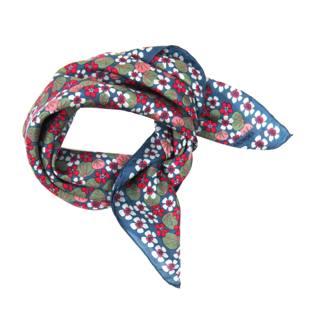Mini Capucine Silk Scarf by Les Belles Vagabondes | Gray | Hand-Drawn in France