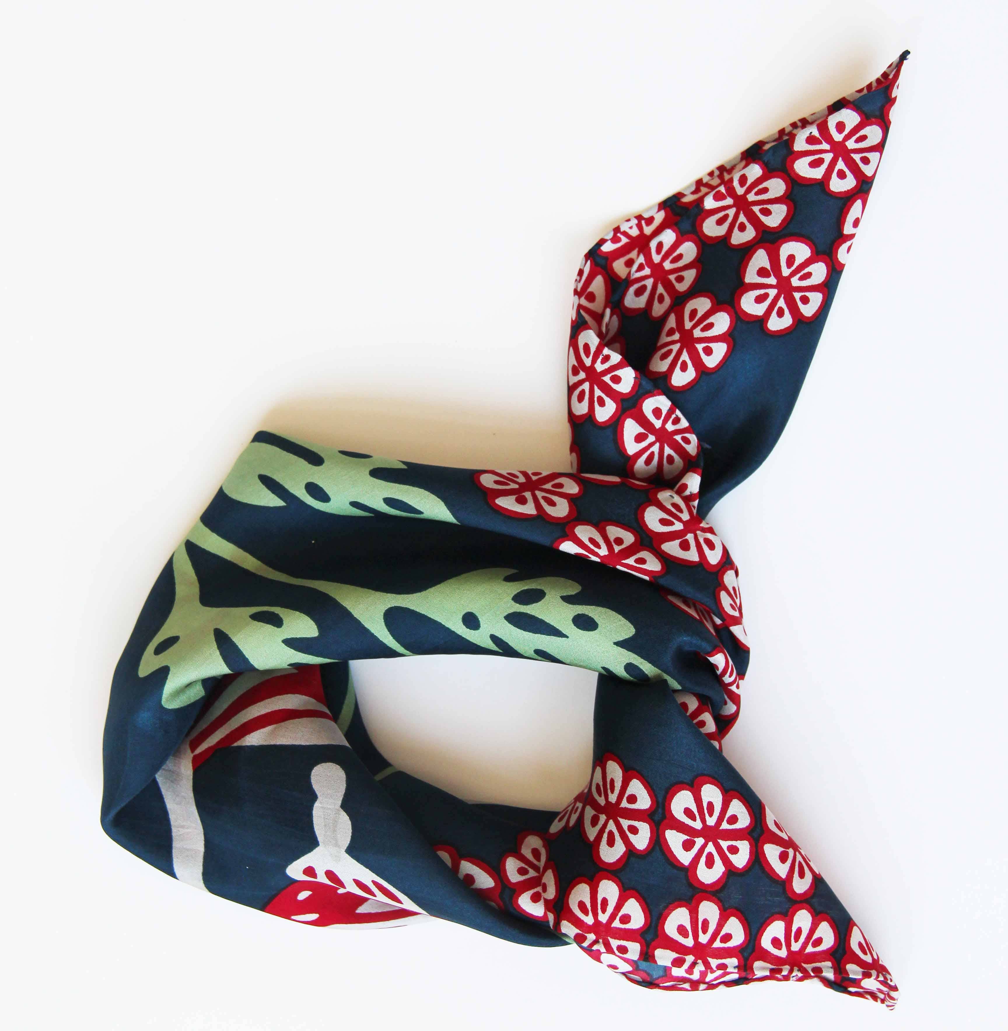 Mini Alice Silk Scarf by Les Belles Vagabondes | Marine Navy | Hand-Drawn in France