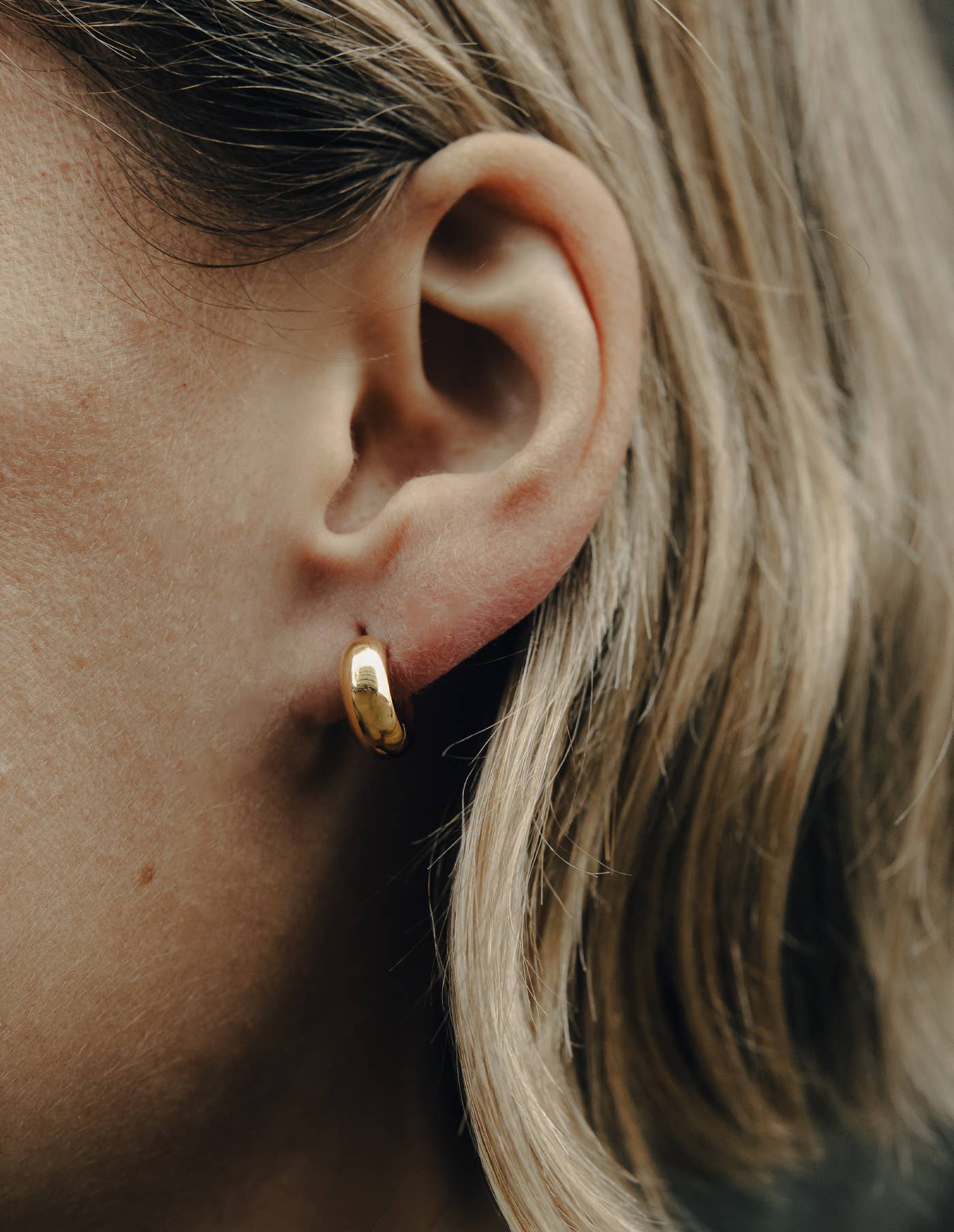Gold Small Leverback Bold Hoop Earrings by Nordic Muse