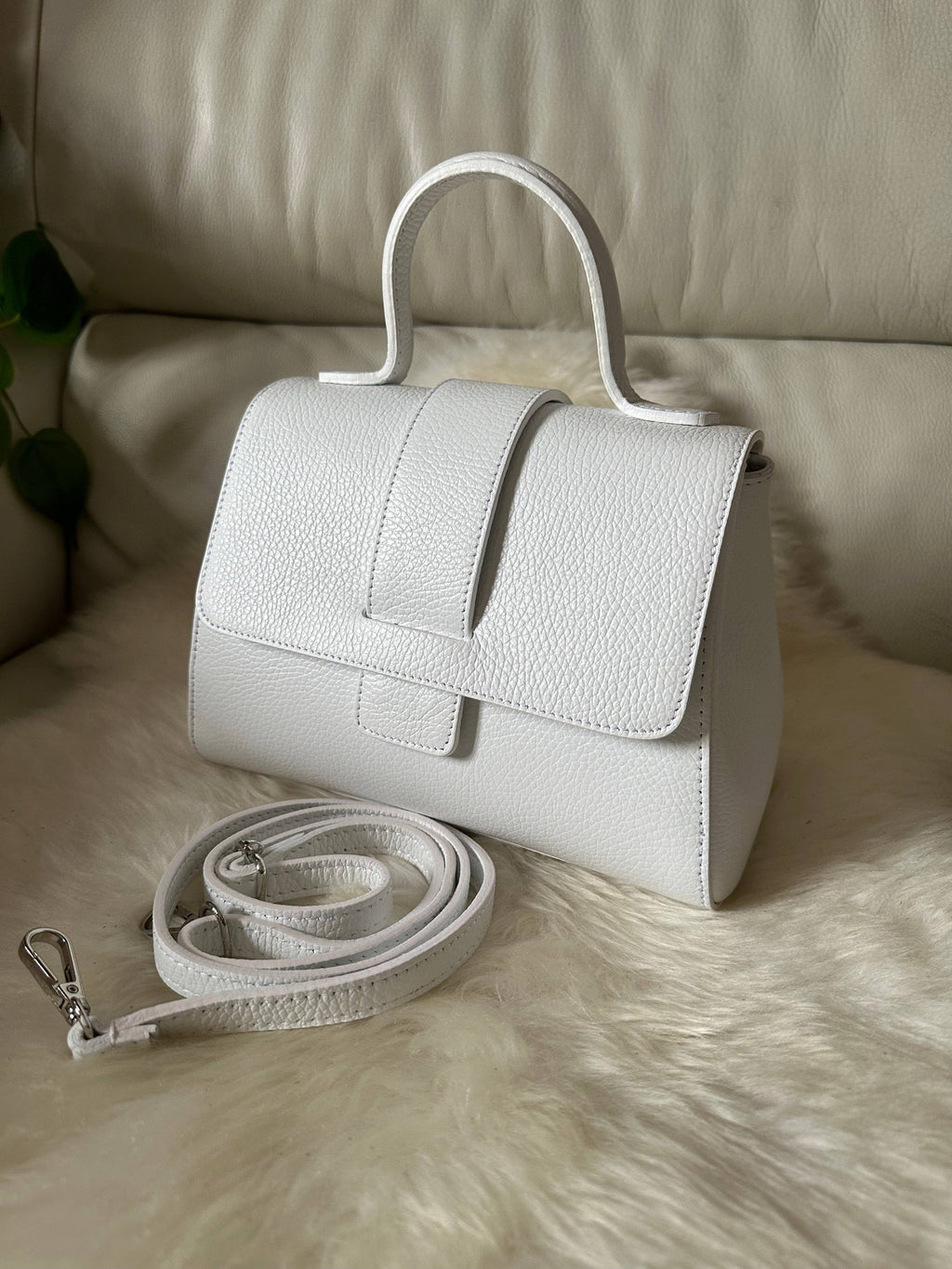 Agata Hammered Leather Bag | Handmade in Italy | White