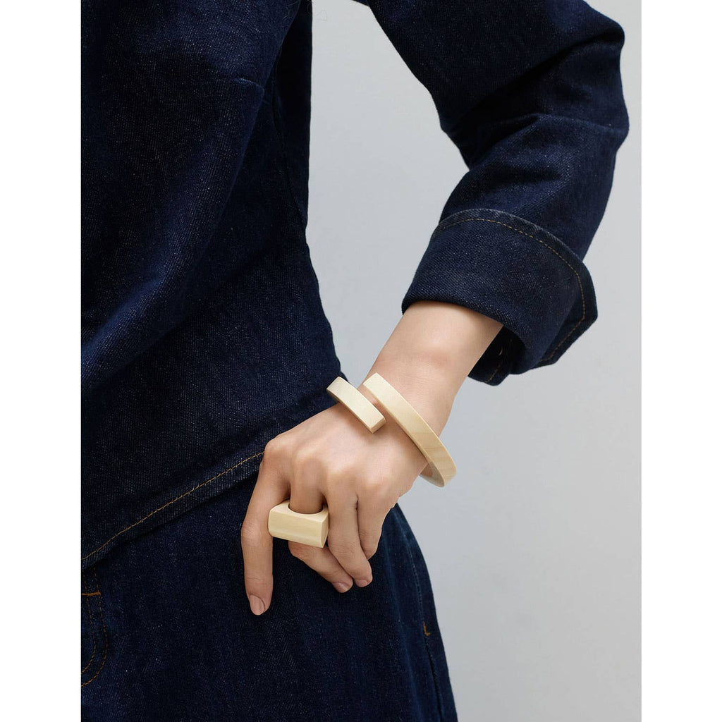 White Wood Wrap Over Bangle by Branch Jewellery | M