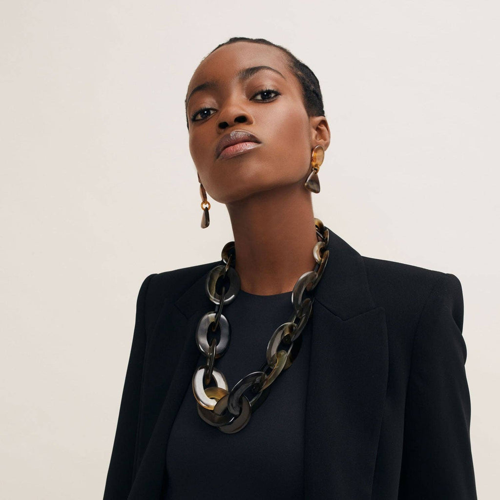Brown Chunky Oval Link Horn Statement Necklace by Branch Jewellery