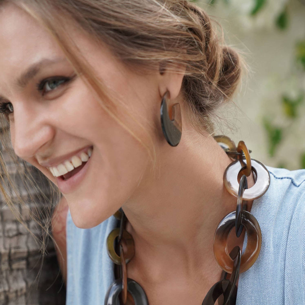 Brown Flat Large Hoop Earrings by Branch Jewellery