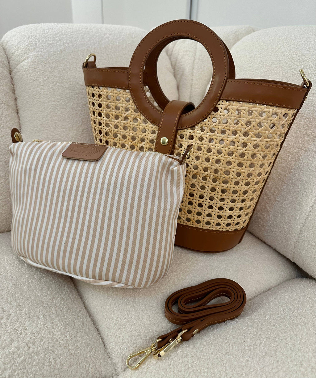 Vienna Straw & Leather Tote Bag | Handmade in Florence, Italy | Beige