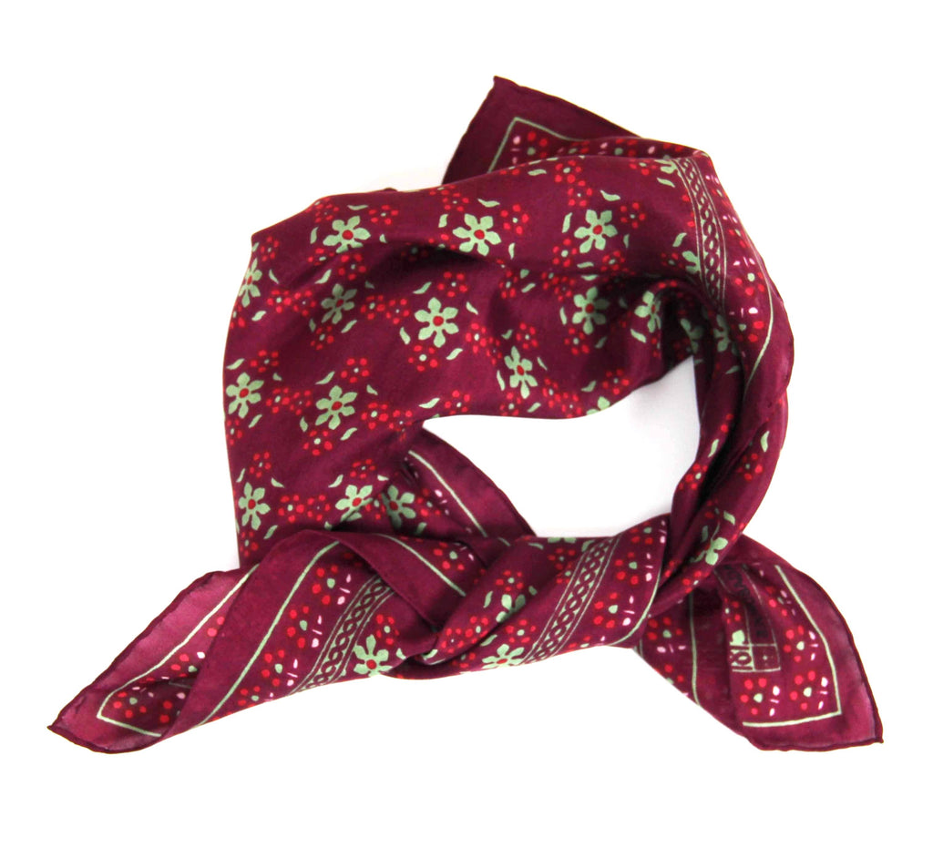 Mini Natasha Silk Scarf by Les Belles Vagabondes | Bordeaux | Hand-Drawn in France