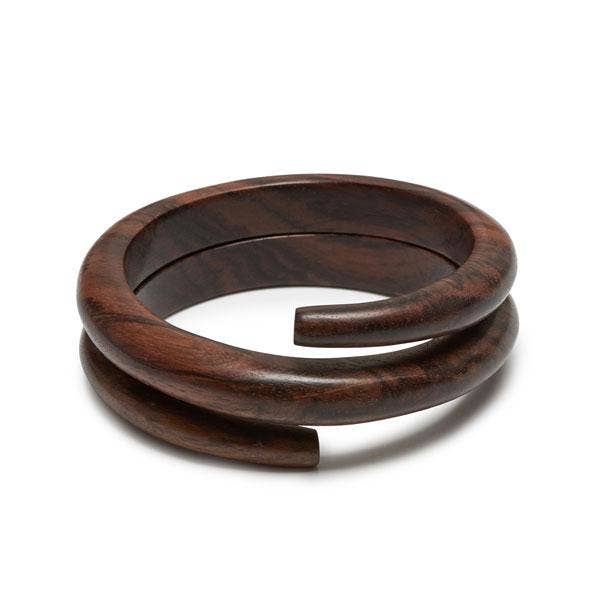 Brown Wood Hand-Carved Spiral Bangle Bracelet by Branch Jewellery | M