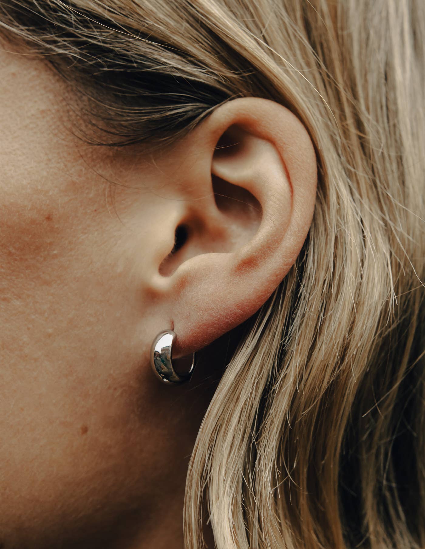 Silver Small Leverback Bold Hoop Earrings by Nordic Muse, Waterproof