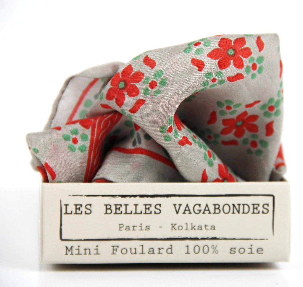 Mini Natasha Silk Scarf by Les Belles Vagabondes | Coral | Hand-Drawn in France