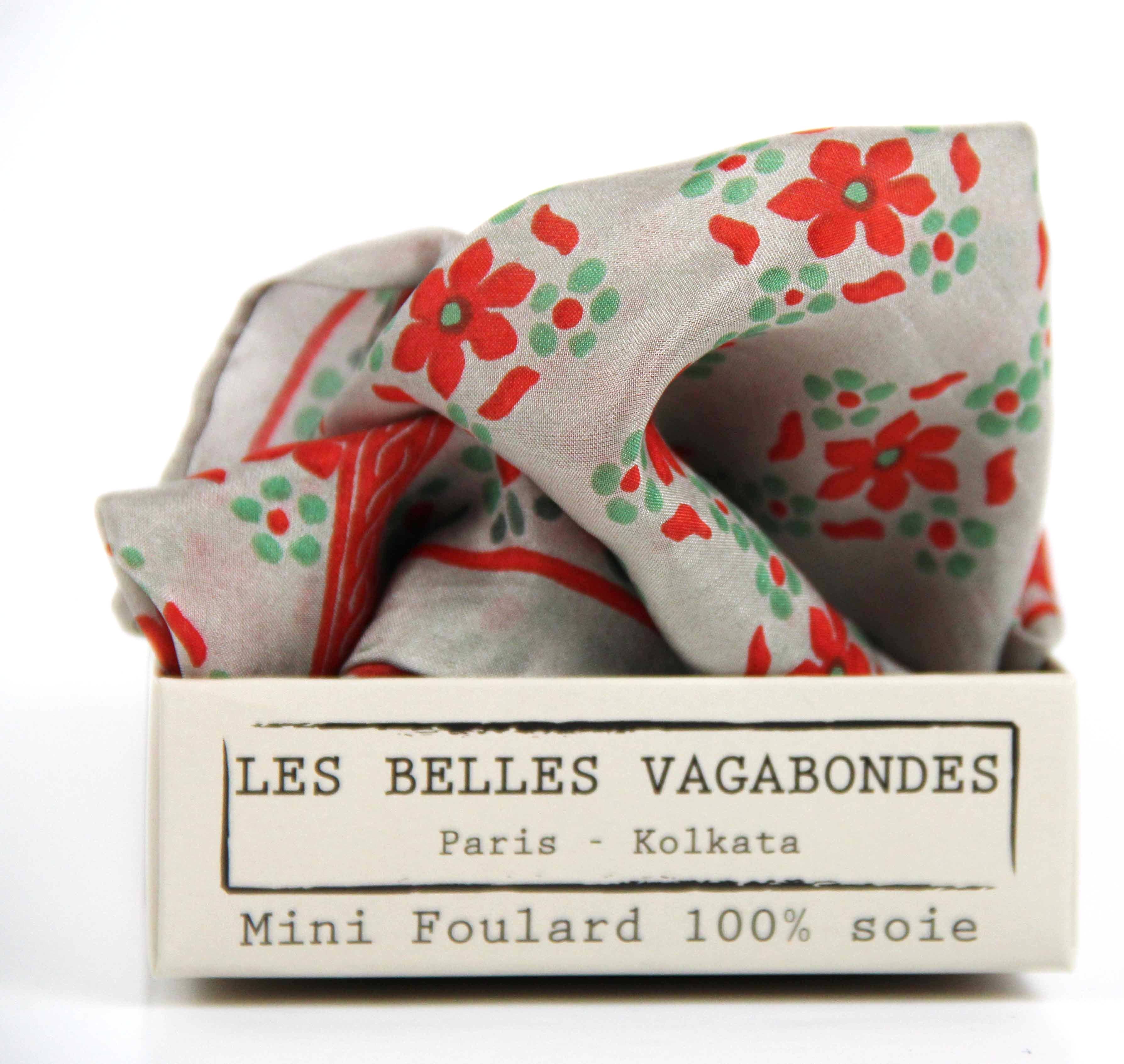 Mini Natasha Silk Scarf by Les Belles Vagabondes | Coral | Hand-Drawn in France