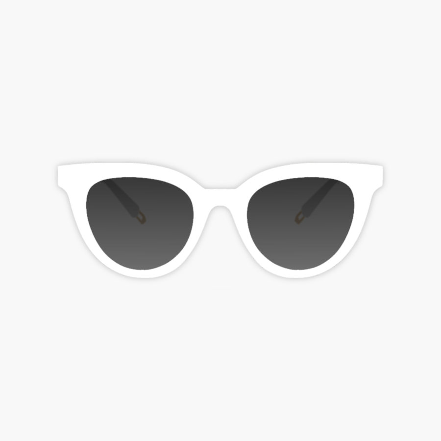 White cat-eye sunglasses with dark lenses on a white background
