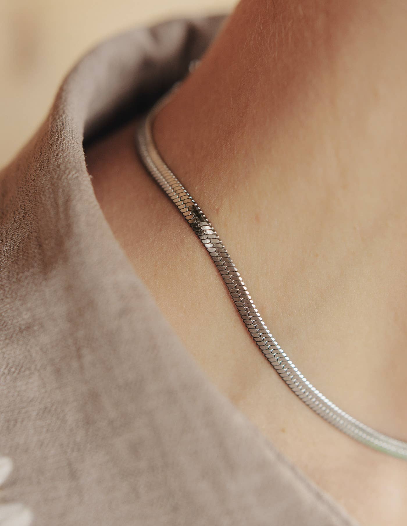 Silver Snake Chain Choker Necklace by Nordic Muse, Waterproof