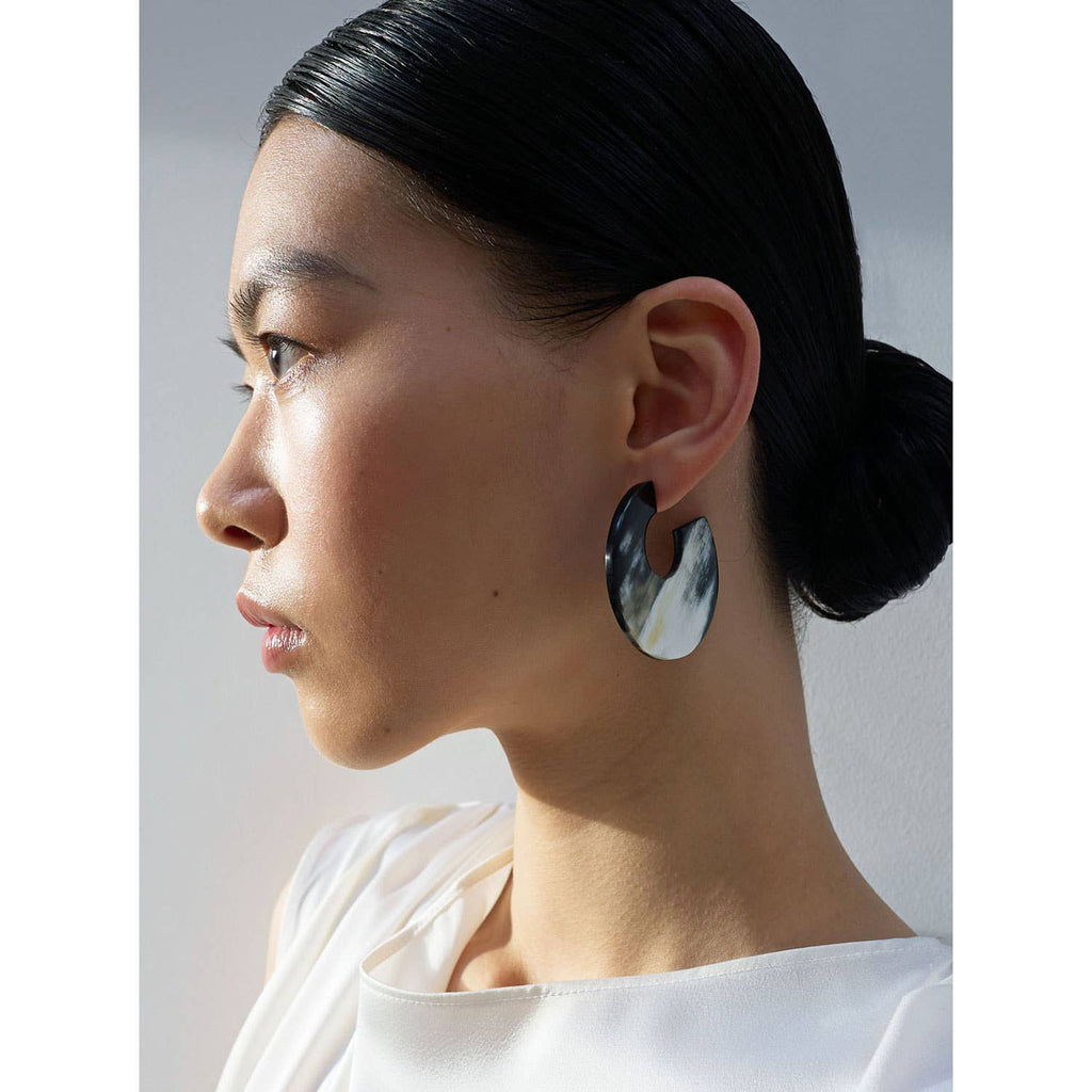 Black Flat Large Handmade Hoop Earrings by Branch Jewellery
