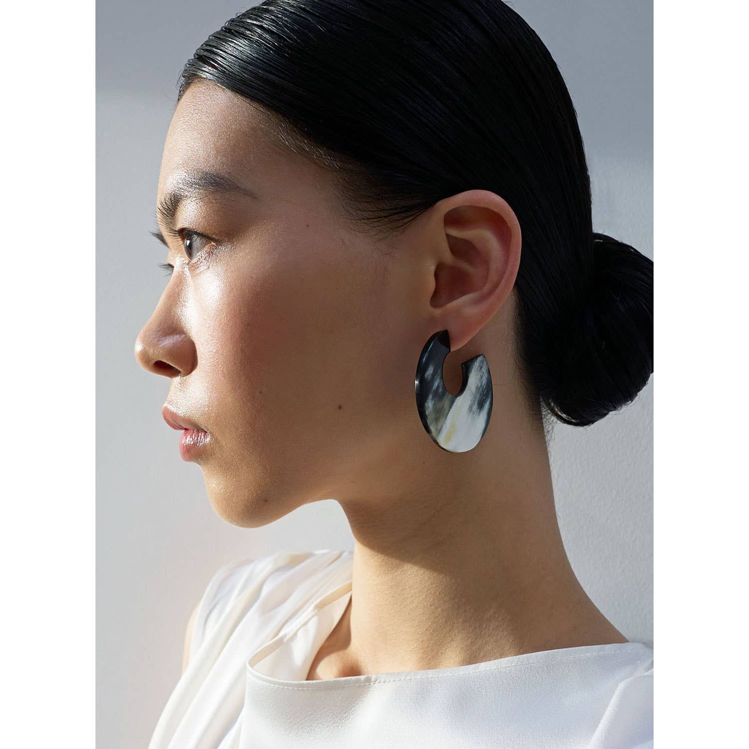 Black Flat Large Handmade Hoop Earrings by Branch Jewellery