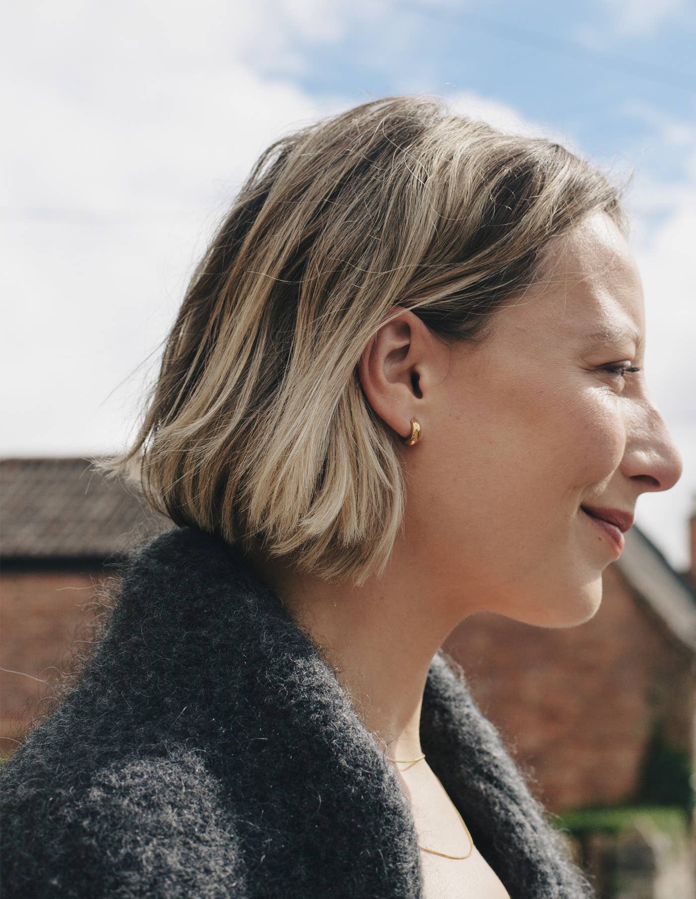 Gold Small Leverback Bold Hoop Earrings by Nordic Muse