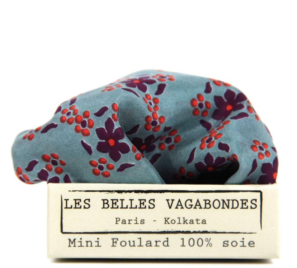Mini Natasha Silk Scarf by Les Belles Vagabondes | Prune Purple | Hand-Drawn in France