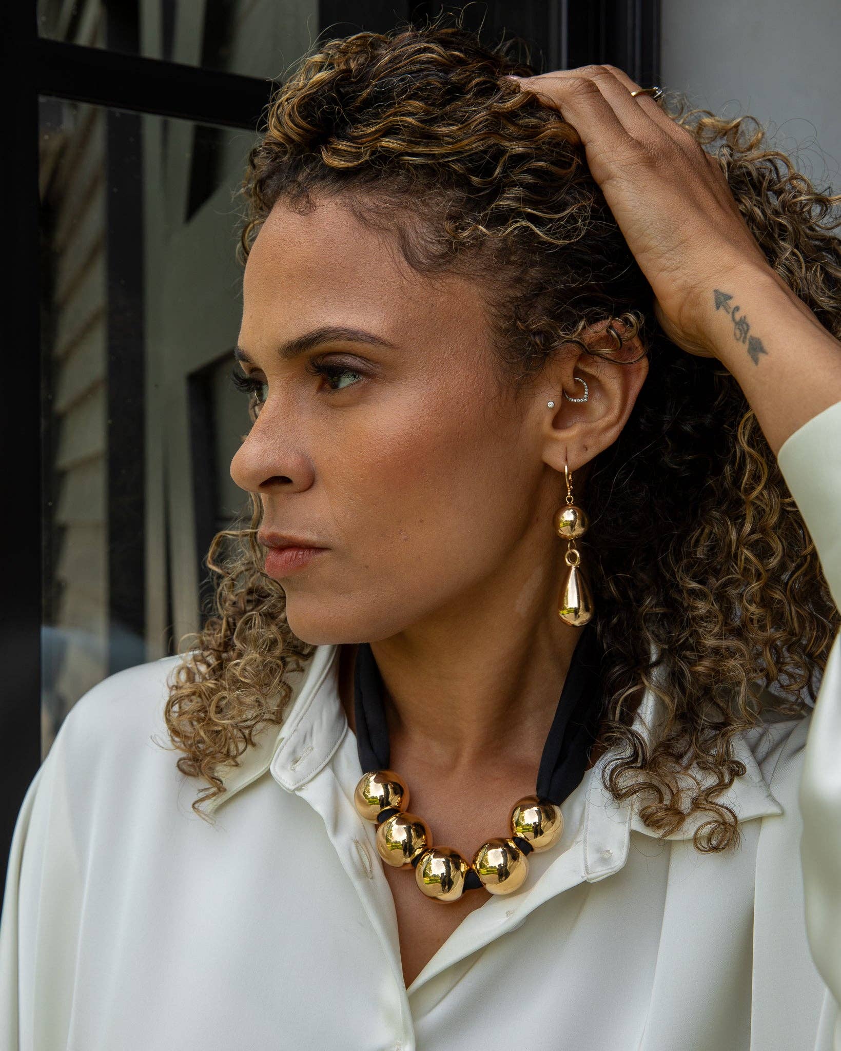 Herne Satin Ball Necklace by CHALK | Gold
