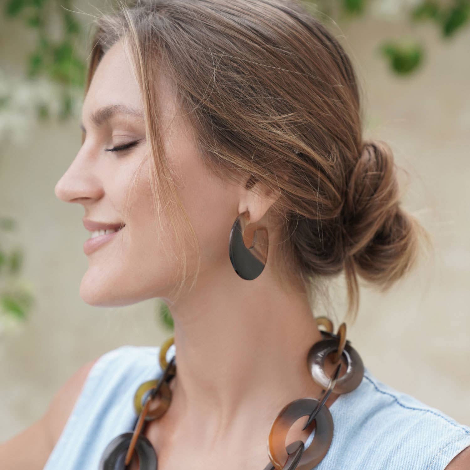 Brown Flat Large Hoop Earrings by Branch Jewellery