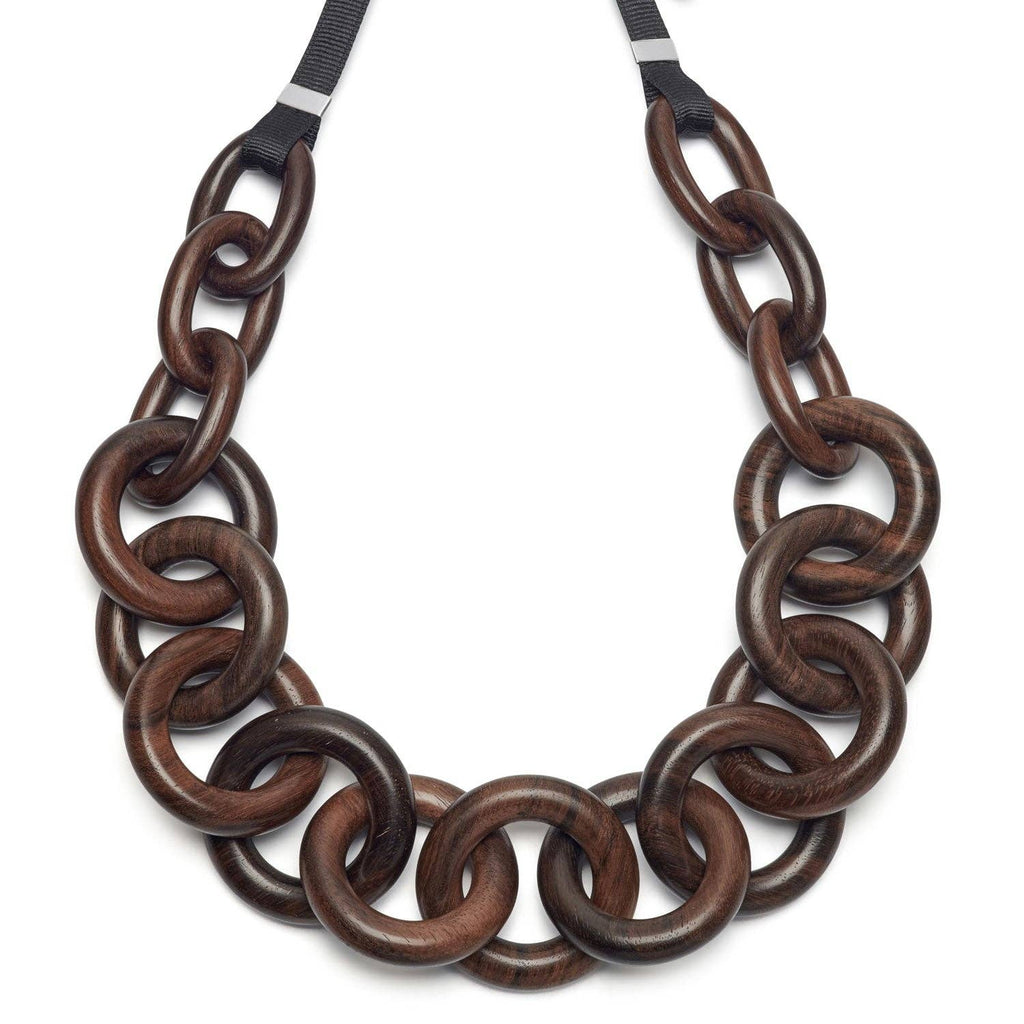 Toro Chunky Brown Wood Chain Link Necklace by Branch Jewellery
