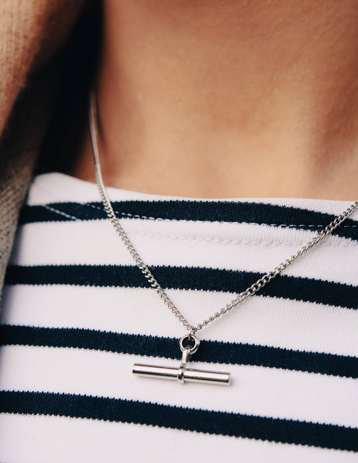 Silver T-Bar Chain Necklace by Nordic Muse, Waterproof