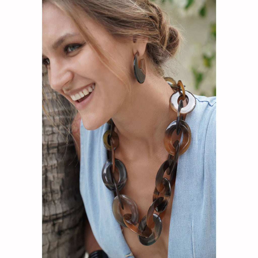 Brown Chunky Oval Link Horn Statement Necklace by Branch Jewellery