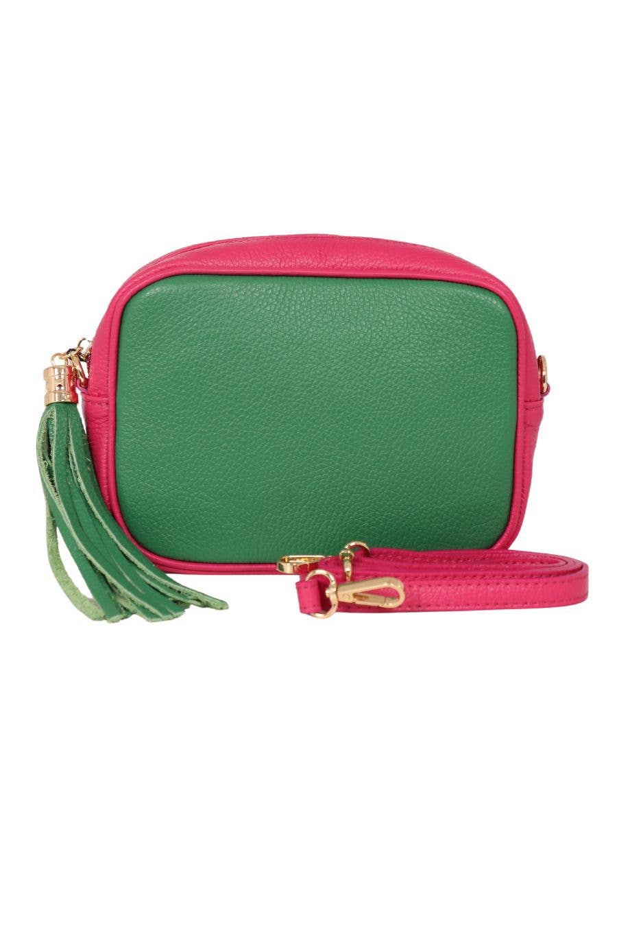 Beau Italian Leather Crossbody Bag by Sarta - Bright Green/Fuchsia