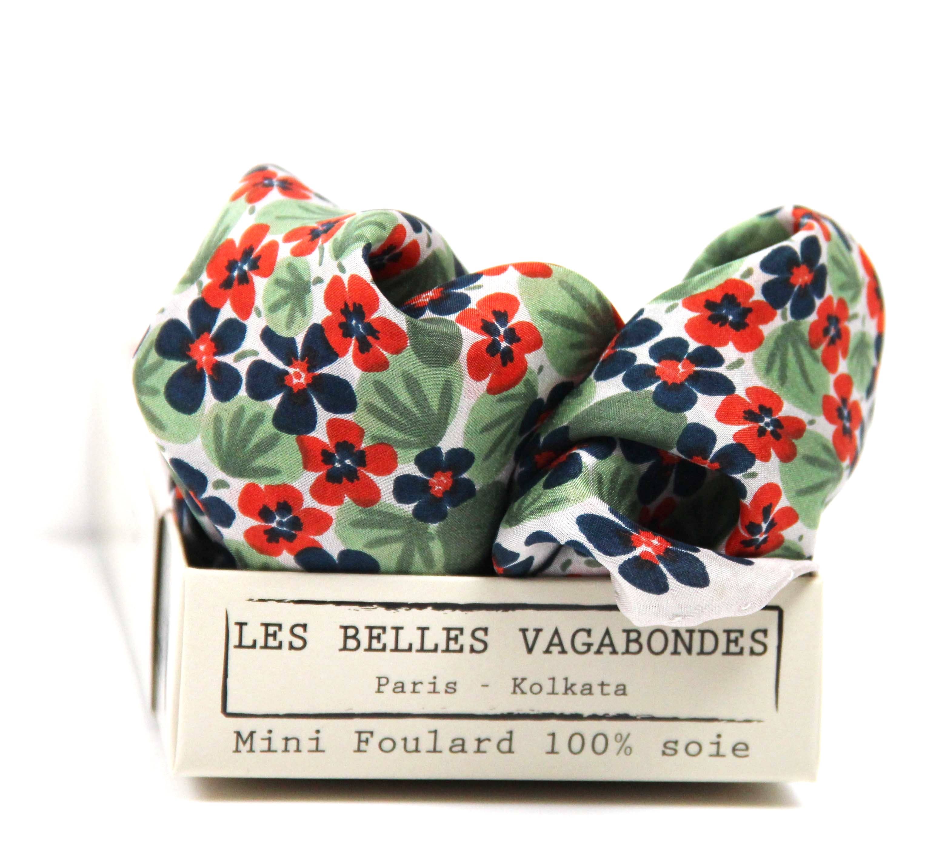Mini Capucine Silk Scarf by Les Belles Vagabondes | Marine | Hand-Drawn in France