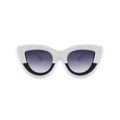 Sunglasses with white frame and black accents on a white background