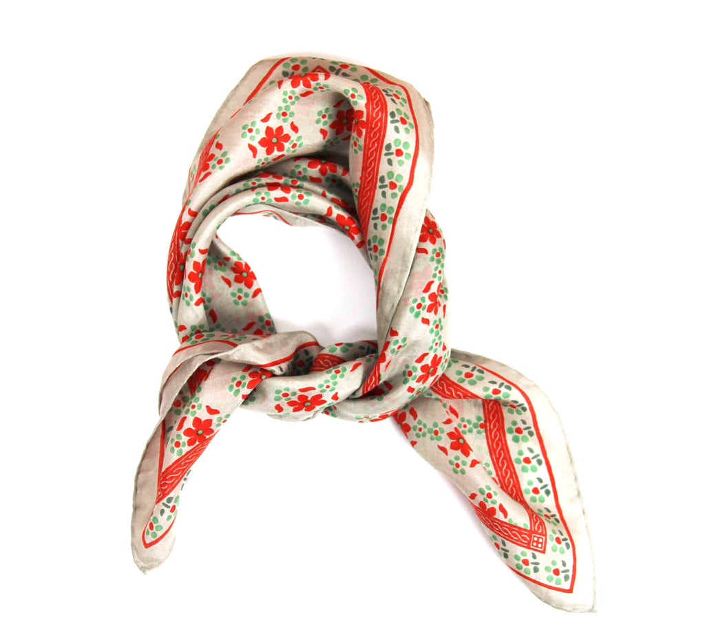Mini Natasha Silk Scarf by Les Belles Vagabondes | Coral | Hand-Drawn in France