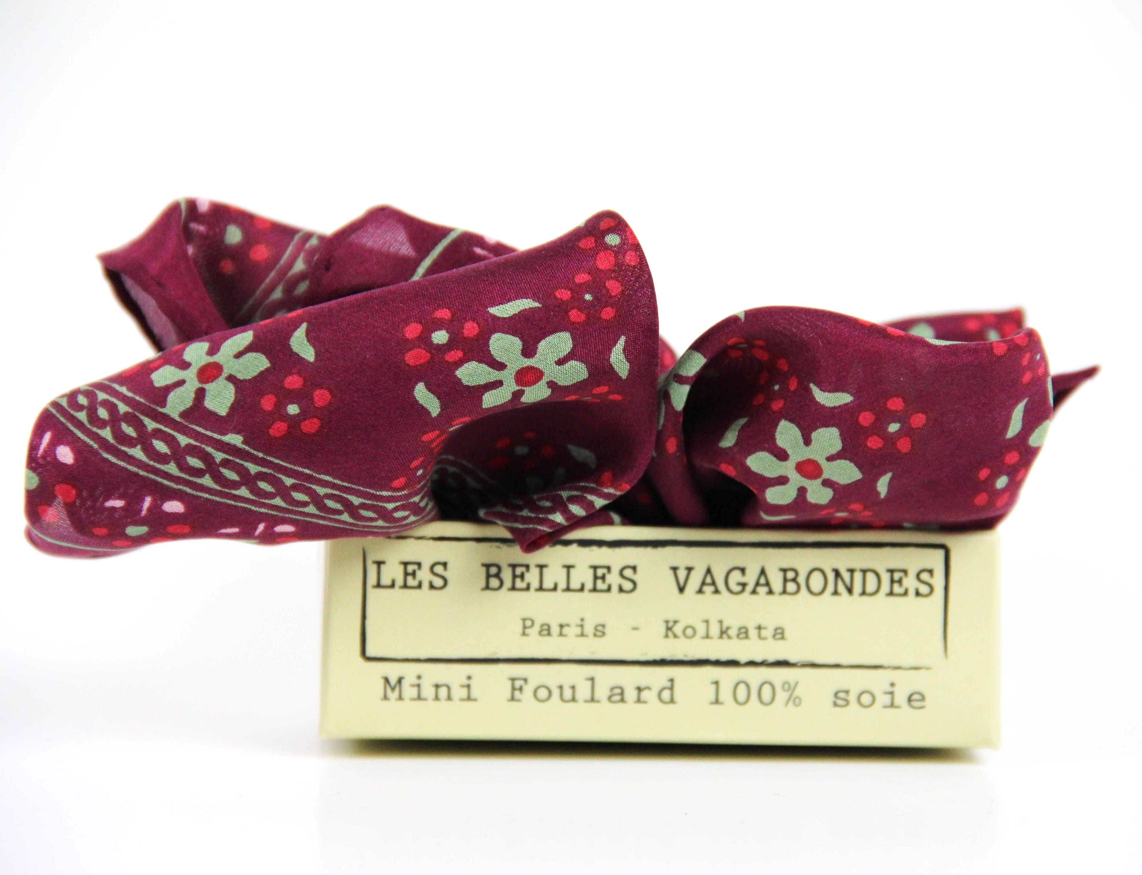 Mini Natasha Silk Scarf by Les Belles Vagabondes | Bordeaux | Hand-Drawn in France