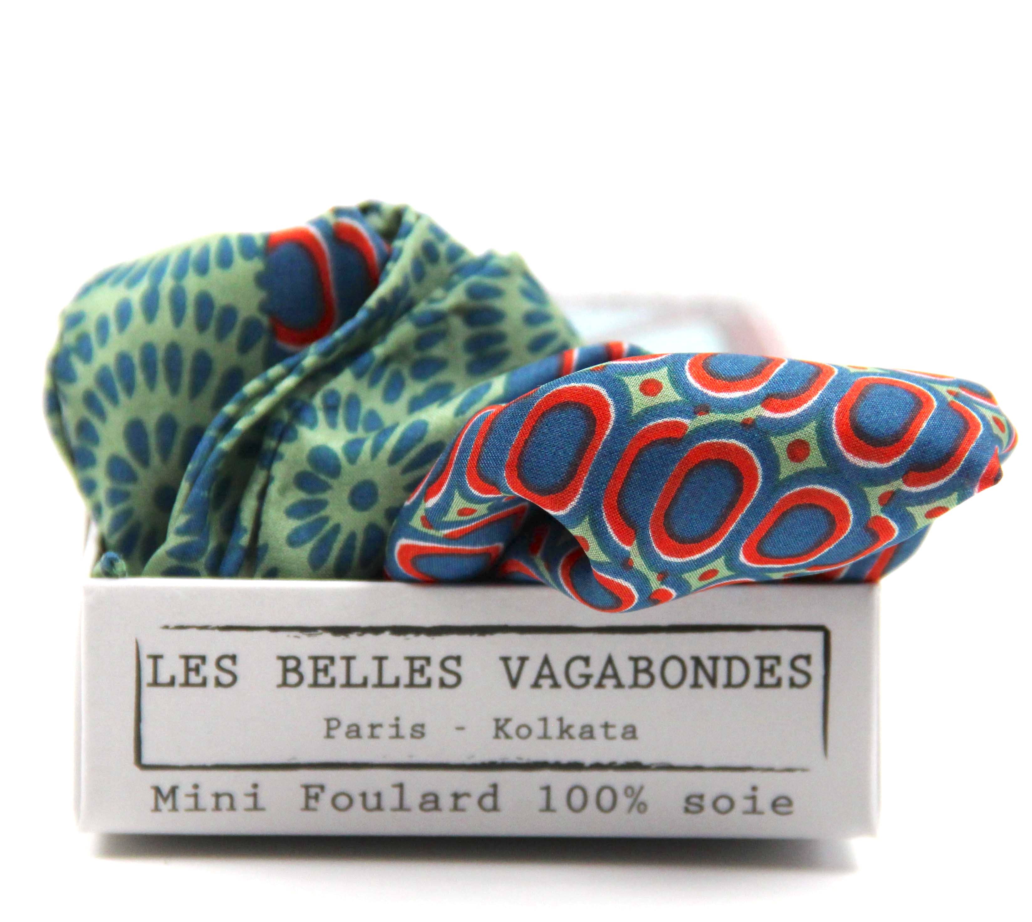 Mini Tempo Silk Scarf by Les Belles Vagabondes | Khaki | Hand-Drawn in France