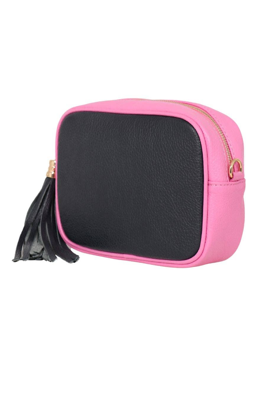 Beau Italian Leather Crossbody Bag by Sarta - Navy Blue/Hot Pink