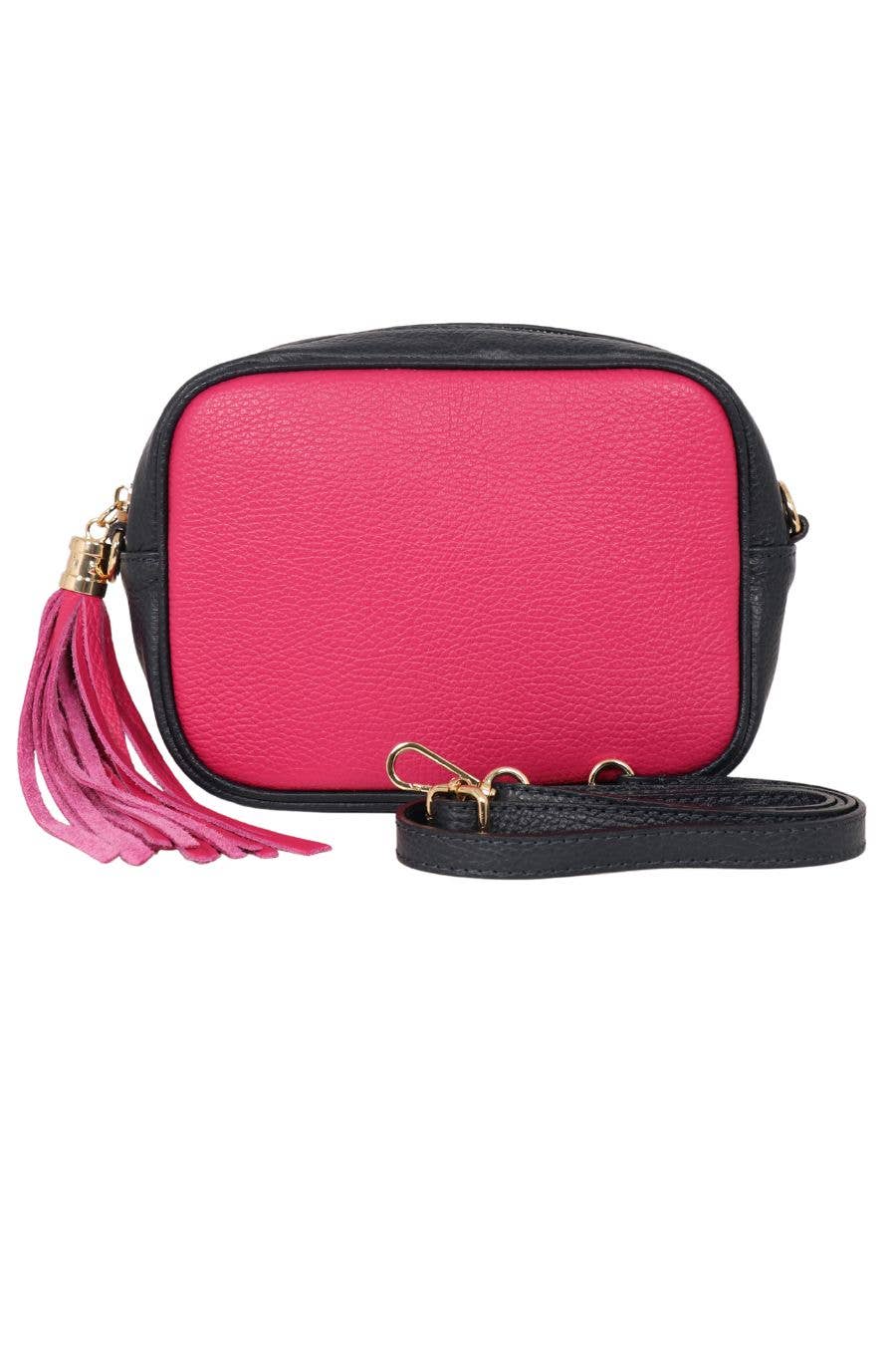 Beau Italian Leather Crossbody Bag by Sarta - Fuchsia/Navy Blue