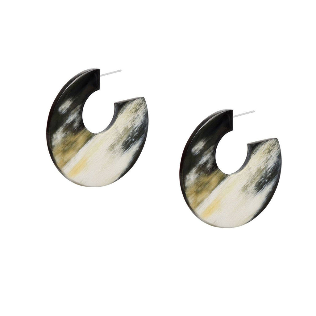 Black Flat Large Handmade Hoop Earrings by Branch Jewellery