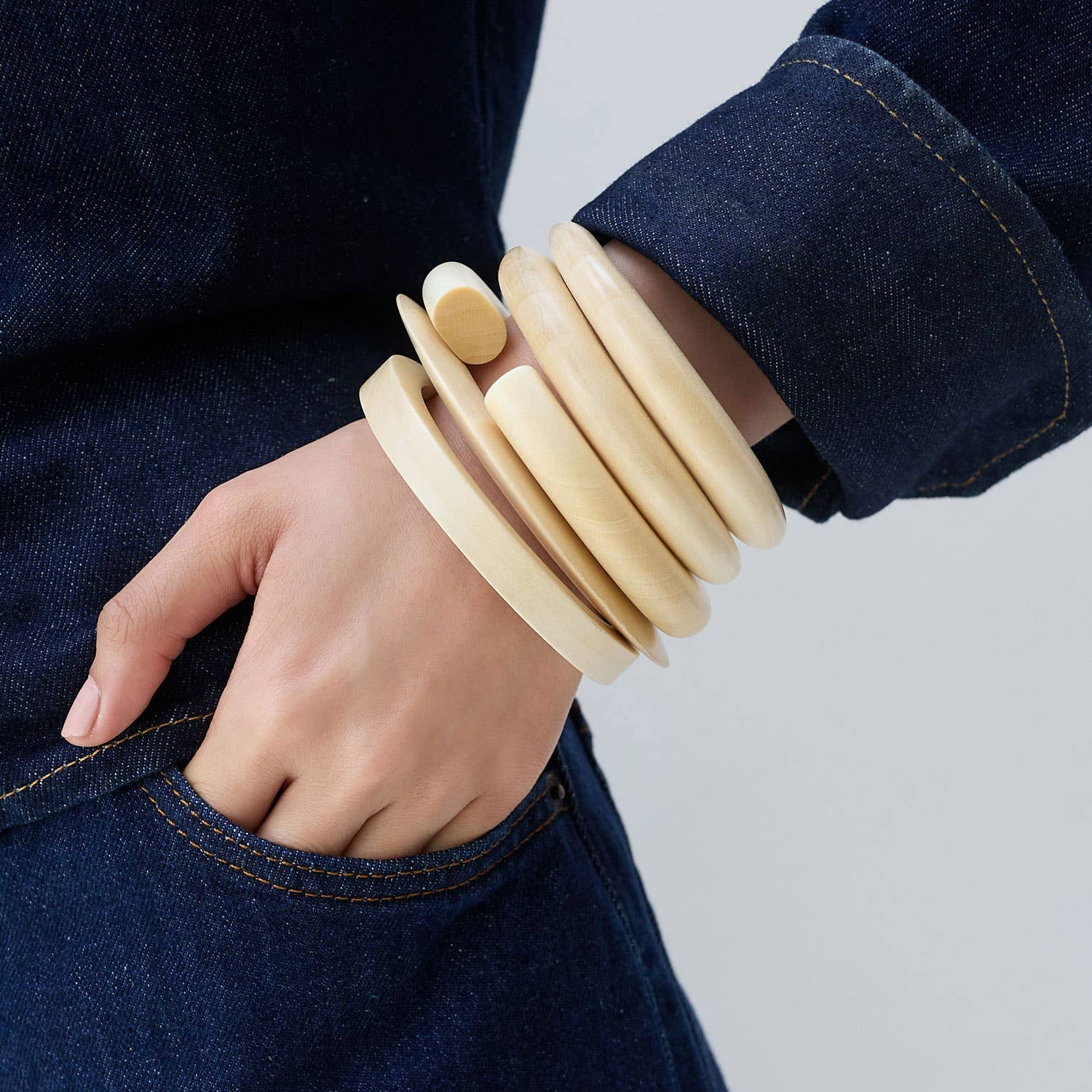 White Wood Wrap Over Bangle by Branch Jewellery | M