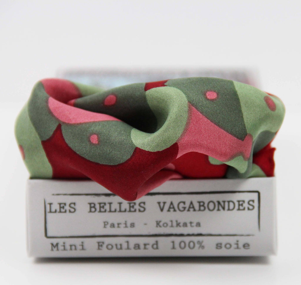 Mini Sakura Silk Scarf by Les Belles Vagabondes | Red | Hand-Drawn in France