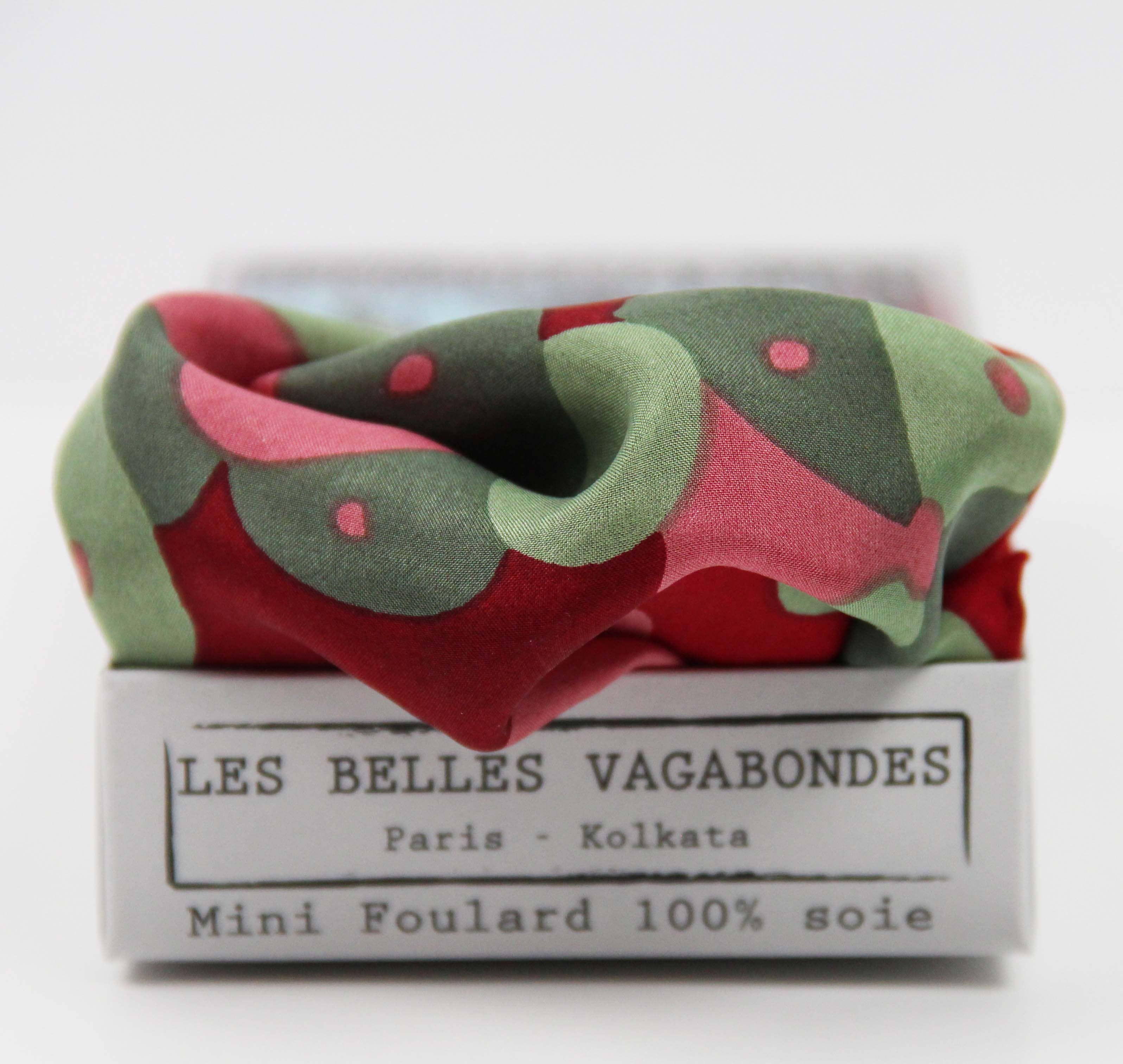Mini Sakura Silk Scarf by Les Belles Vagabondes | Red | Hand-Drawn in France