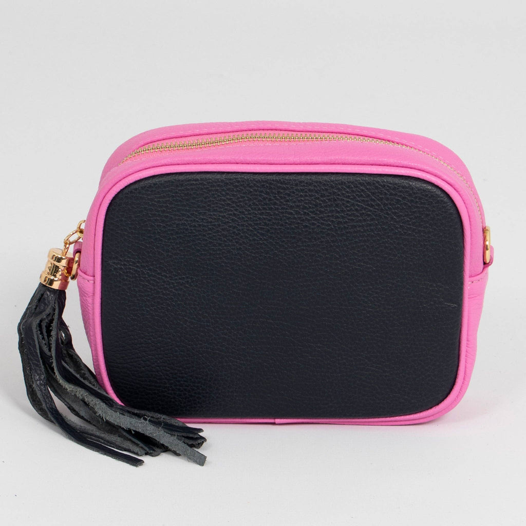 Beau Italian Leather Crossbody Bag by Sarta - Navy Blue/Hot Pink
